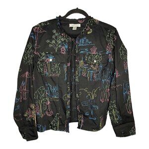Coldwater Creek Jacket Size L Art-to-Wear Cotton Embroidered Lux Shopping Coffee